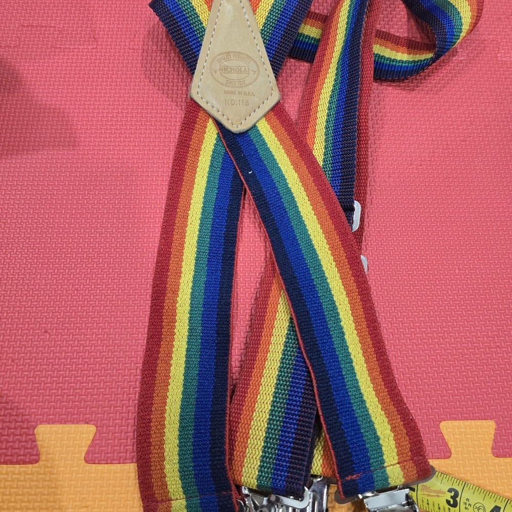 Vintage Nicholas Rainbow‎ Striped Suspenders Braces Made in USA No. 113 Retro - Picture 9 of 9